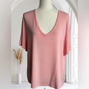 American Eagle Soft & Sexy Pink Short Sleeve V-Neck Oversized Shirt Size Large